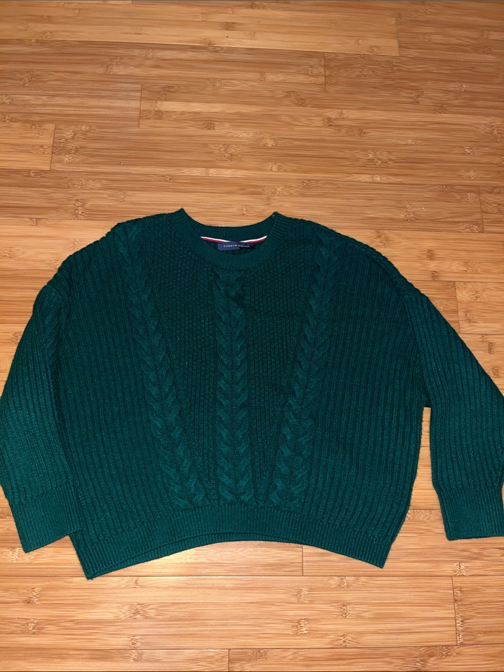 Tommy Hilfiger Forest Green Cable Knit Crewneck Sweater